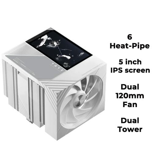 TRYX TURRIS T620 (White) w/ 5inch IPS LCD Dual-Tower Cooler